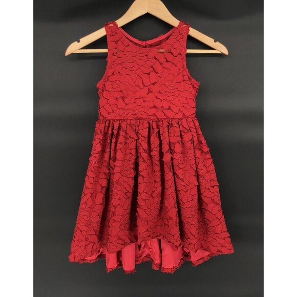 Chasing Fireflies Red Leaf Applique Sleeveless Party Dress Girls 6 Flower Girl - Picture 1 of 9